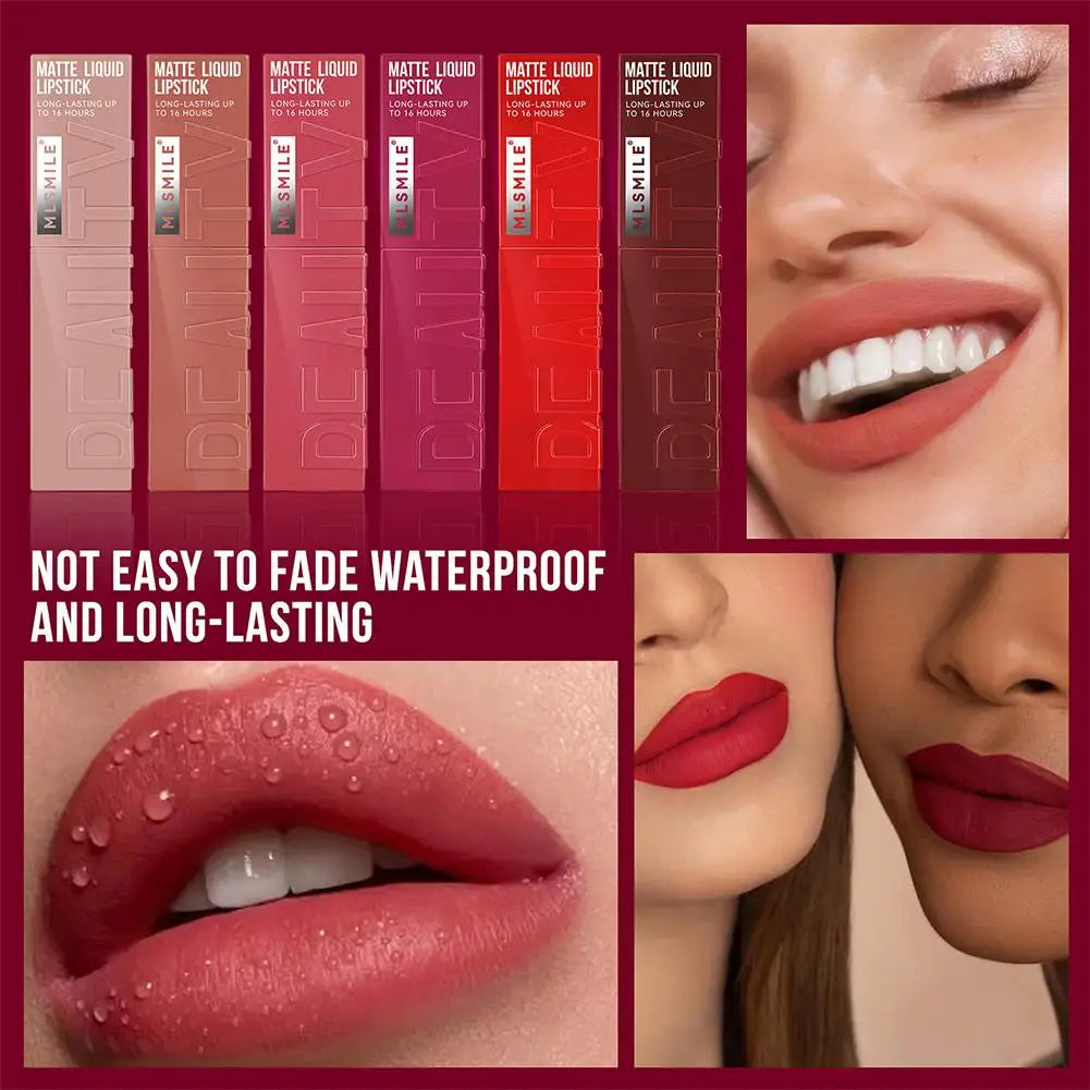 6 Colors Matte Nude Liquid Lipsticks Non-stick Cup Long Lasting Velvet Lip Gloss Not Fading Lip Tint Korean Cosmetics Lip Makeup - Clikcy