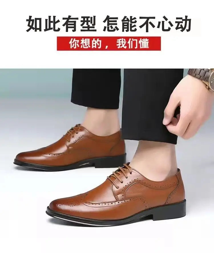 Men's Classic Retro Brogue Shoes Mens Lace-Up Business Leather Shoes Dress Office Flats Men Wedding Party Oxfords Work Footwear