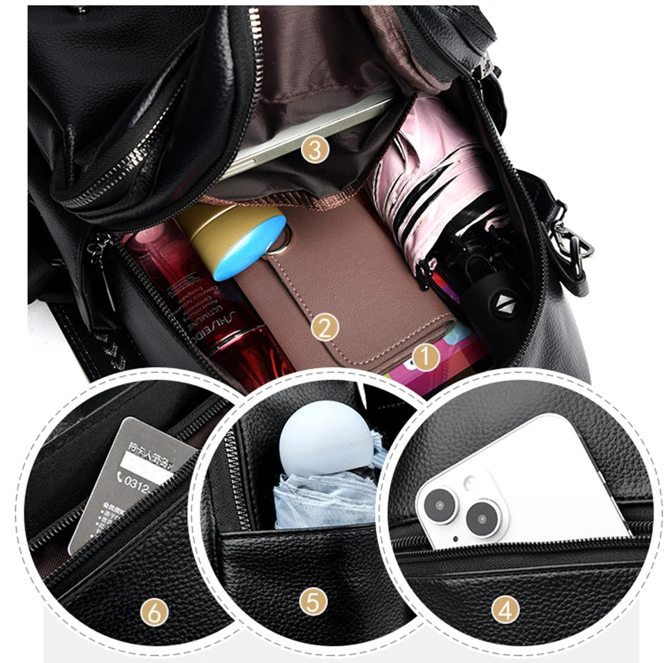 Fashion Backpacks Women Shoulder Bag Simple Rucksack Female Soft Leather Back Pack Ladies Travel Bag Large Capacity School Bags - Clikcy