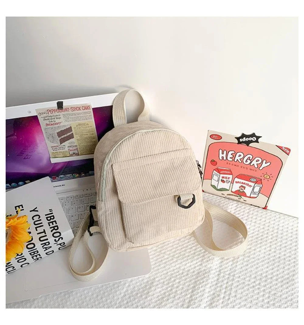 Women's Mini Backpack Fashion Solid Color Corduroy Small Simple Casual Traveling Large Capacity Durable Female's Schoolbag - Clikcy