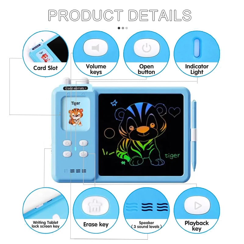 Talking Flash Cards Writing Tablet Educational Speech Toys for 3-8 Years  text education writing tablet  cards writing birthday - Clikcy