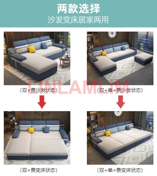 Tech Smart Sofa Bed Fabric Functional Sleeper Couch Convertible Sofas Bed Big Sofas Cama Nordic Salon with Bluetooth Audio,USB C - Clikcy