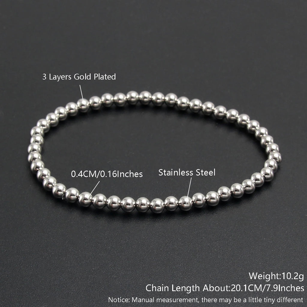 MHS.SUN Trend Stretch Stainless Steel Bracelets Gold Sliver Color 2MM 5MM 8MM Stacked Ball Beaded Bracelet For Women Men Jewelry