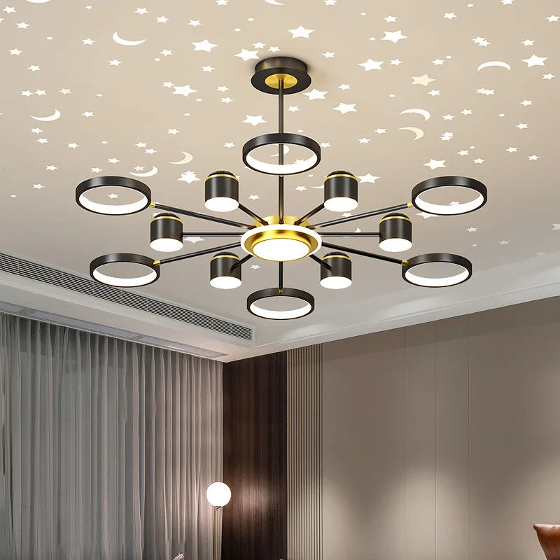 2025 New Chandeliers Romantic Starry Modern Ceiling Light Fixture 6 Lights White Creative Home Stepless Dimmable  Ceiling Lamp - Clikcy
