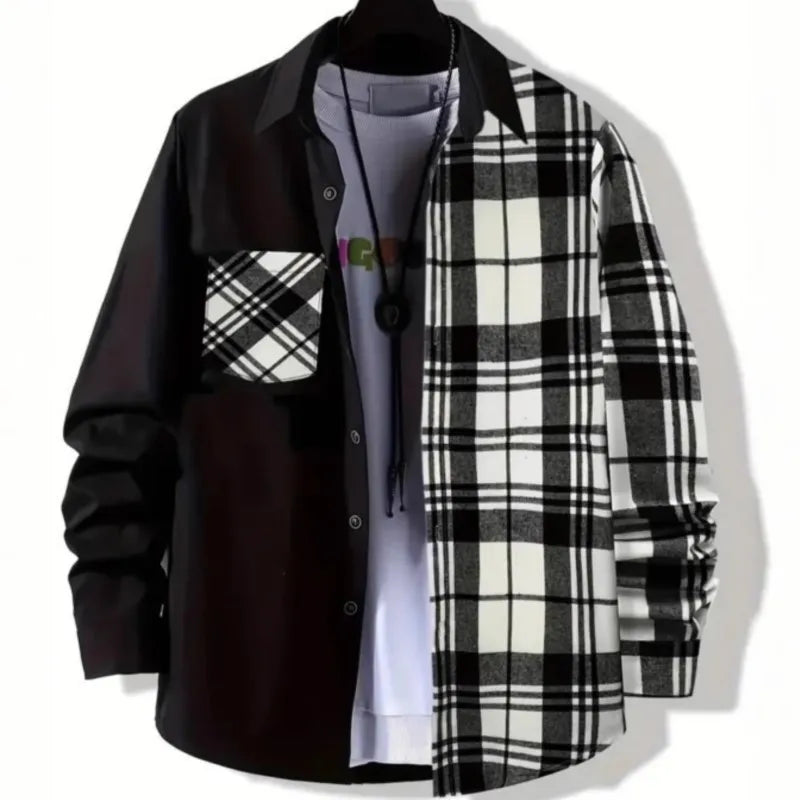 New Men's Casual Shirt Spring Autumn Comfortable High quality Fashion trend Color Lapel Pocket Loose long sleeve Cardigan tops - Clikcy