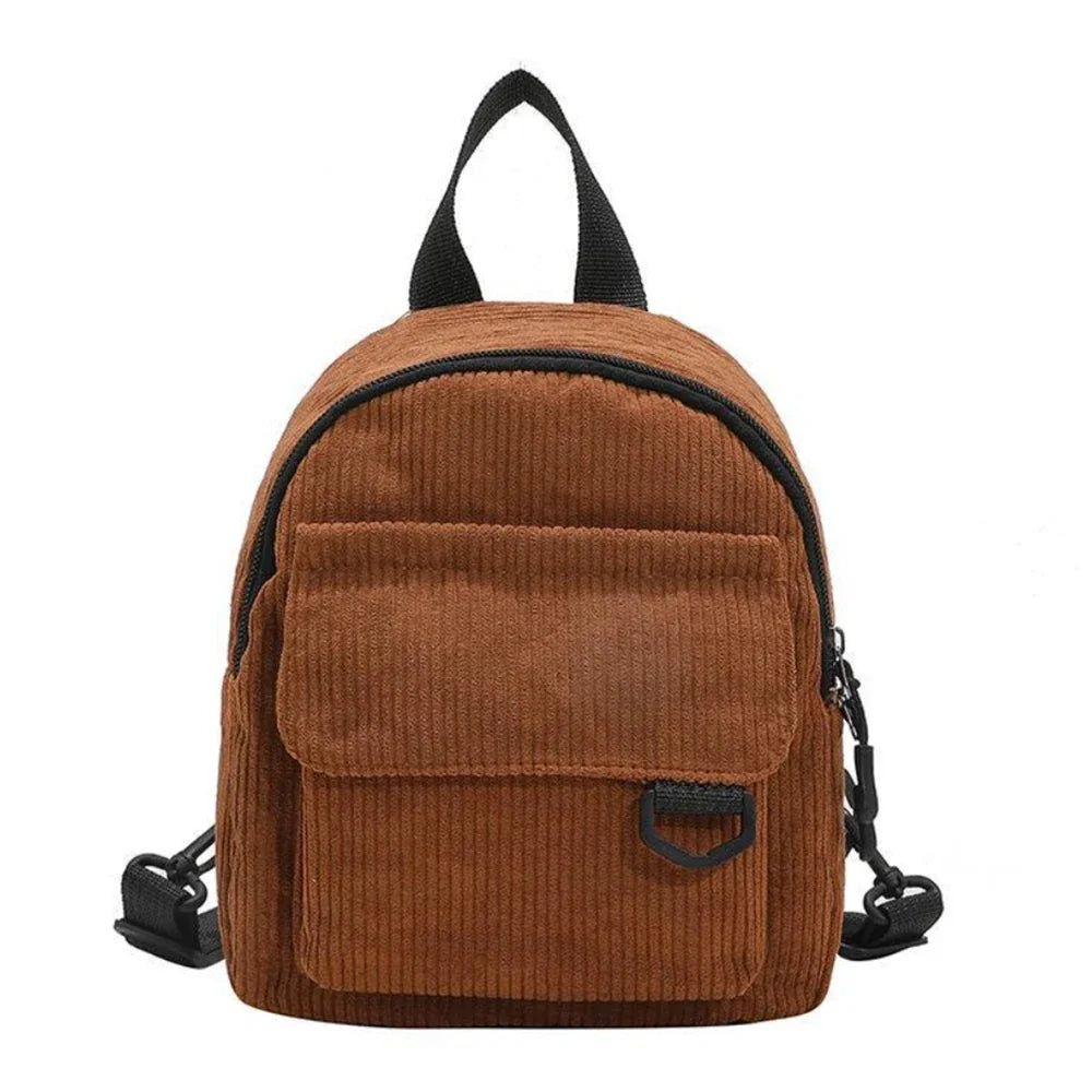 Women's Mini Backpack Fashion Solid Color Corduroy Small Simple Casual Traveling Large Capacity Durable Female's Schoolbag