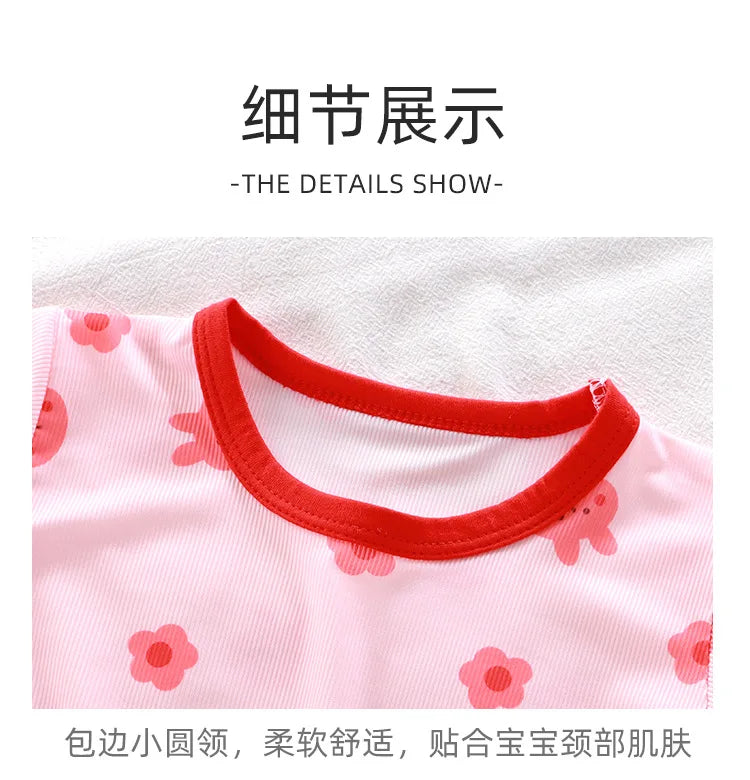 2024 New Boys Girls Summer Thin Clothing Sets Kids Cute Cartoon Print Short Sleeve T-Shirt Tops with Shorts Toddler Baby Pajamas - Clikcy