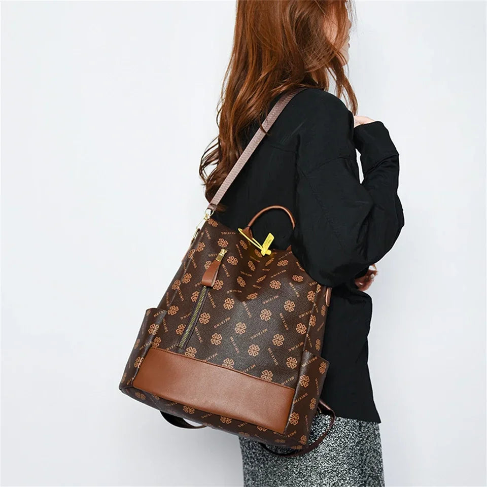 New Hot Women’s Backpack Designer High Quality Soft Leather Fashion Print Backpack Large Capacity Shoulder Bags - Clikcy
