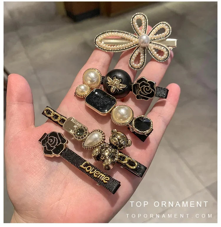 5pcs Women's Hairpin Side Hair Clip Set Designer Pearl Headwear Bangs Hairpin Headpiece Hair Accessories Hairwear Duckbill Clip - Clikcy