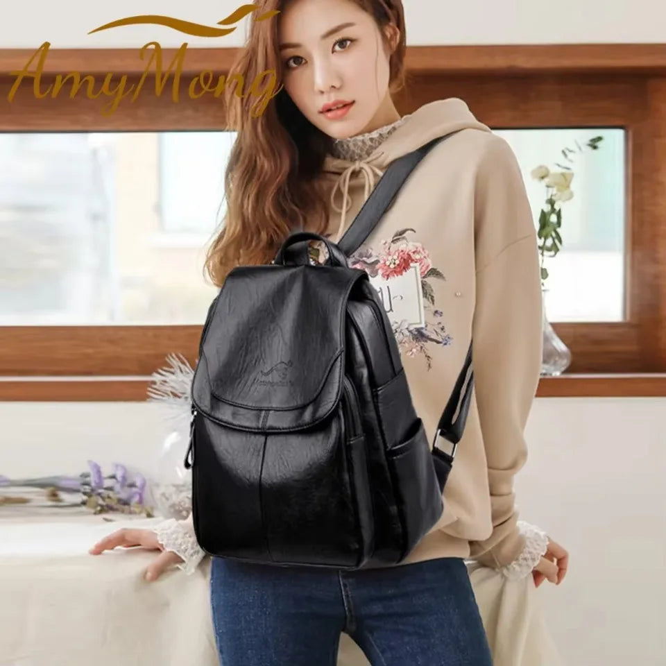 Large Capacity Travel Back Pack Rucksacks Mochila Women Backpack Female Leather Bagpack for Girl Ladies Sac A Dos School Bags - Clikcy