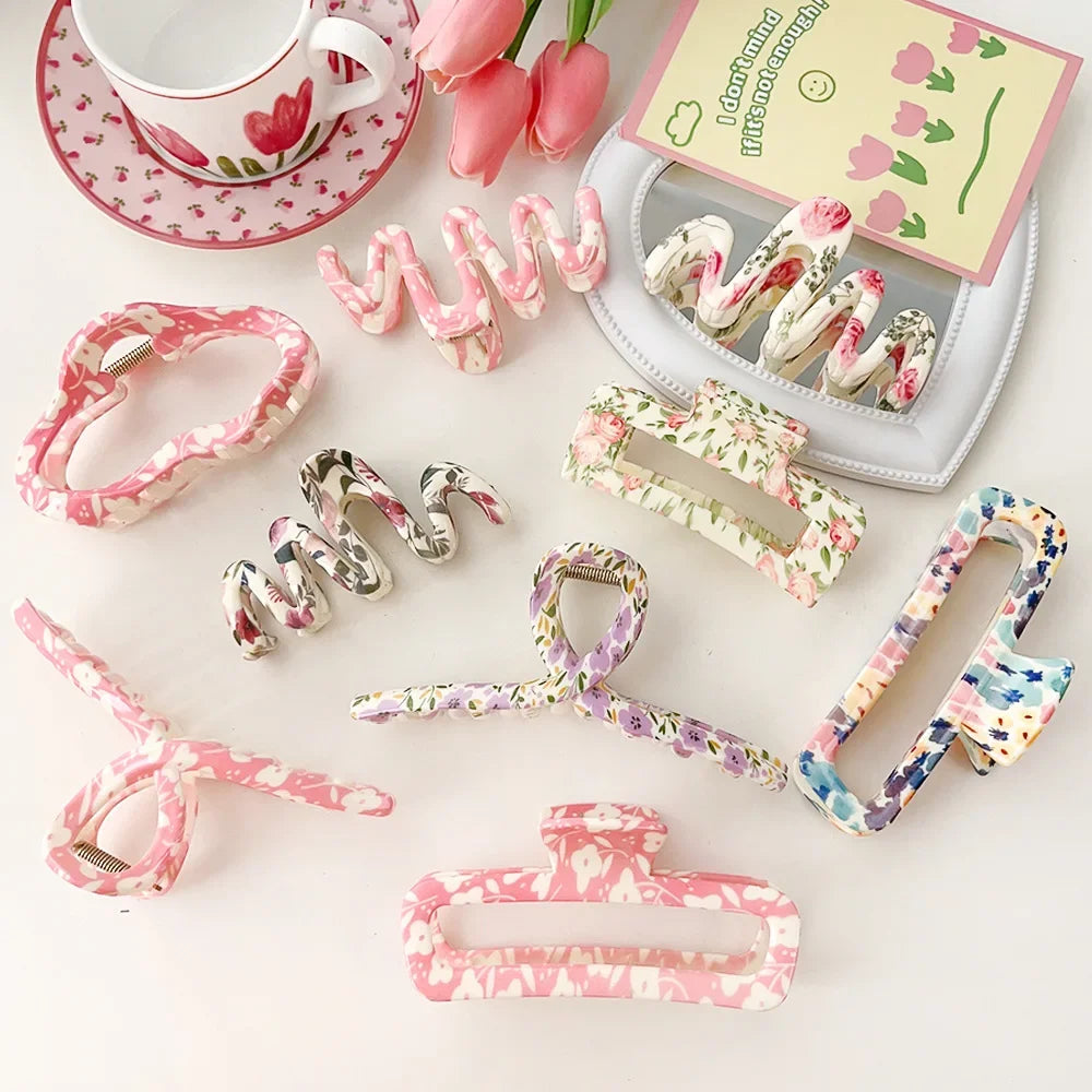 Super Large 13cm Printed Grab Clip Korean Fresh and Sweet Disc Hair Crab Clip Premium Girl Hairpin Hair Accessories - Clikcy