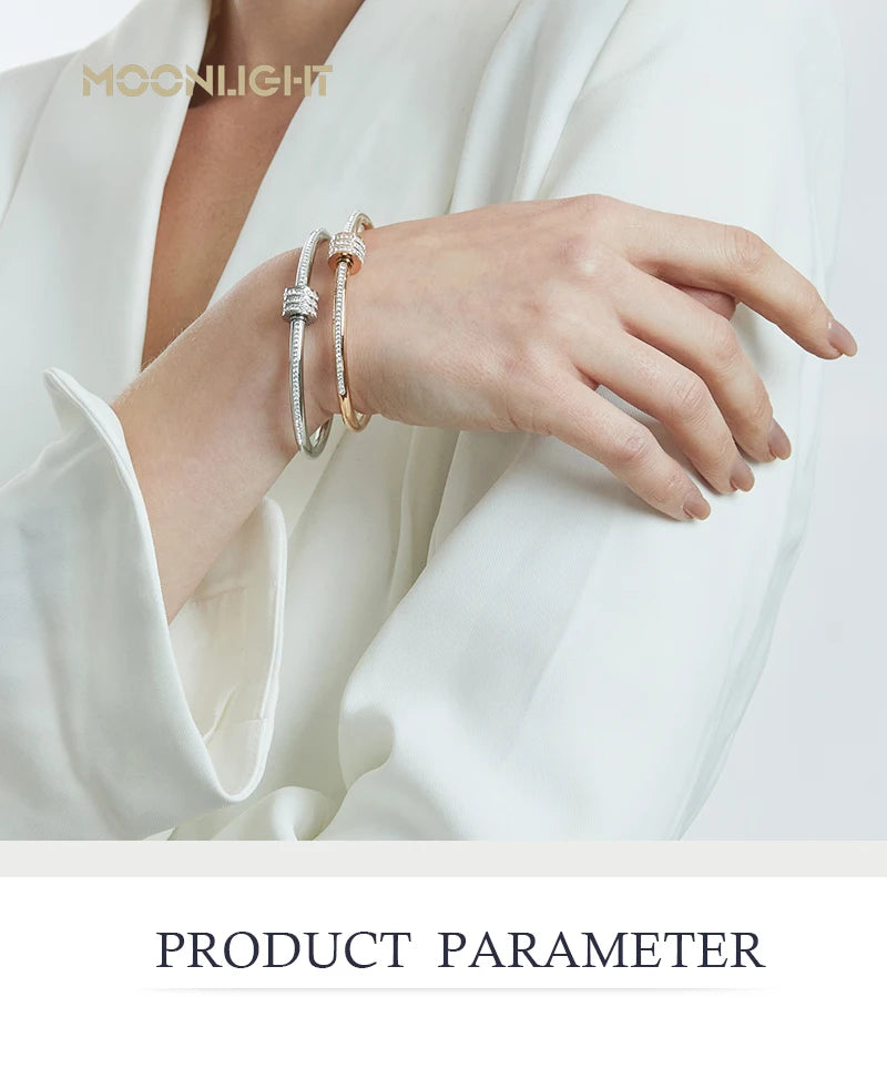 MOONLIGHT Classic Stainless Steel Zircon Bangle For Women Circular Screw Bracelet Female Jewelry Gifts Fashion Accessories - Clikcy