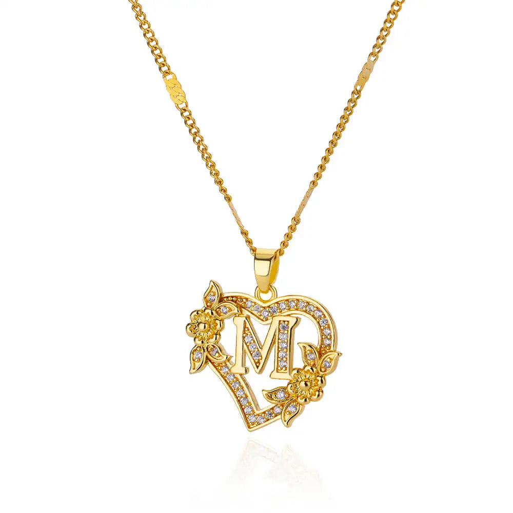 Heart Initial Letter Necklaces For Women Gold Color Stainless Steel Chain A-Z Alphabet Pendant Necklace Birthday Jewelry Gift - Clikcy