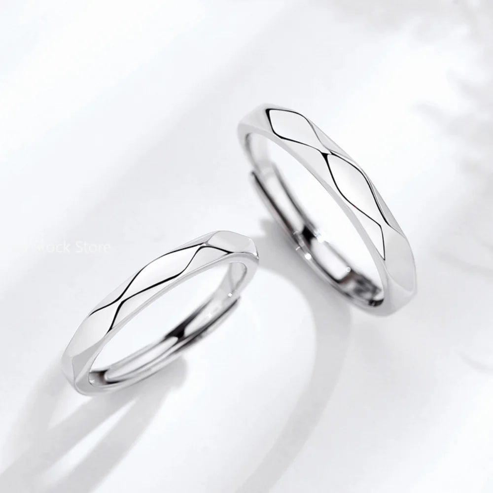 1pcs Black White Lozenge Couple Rings Set Open Adjustable Ring Eachother Lovers Minimalist Ring Gift Wedding Rings Bride Jewlery - Clikcy