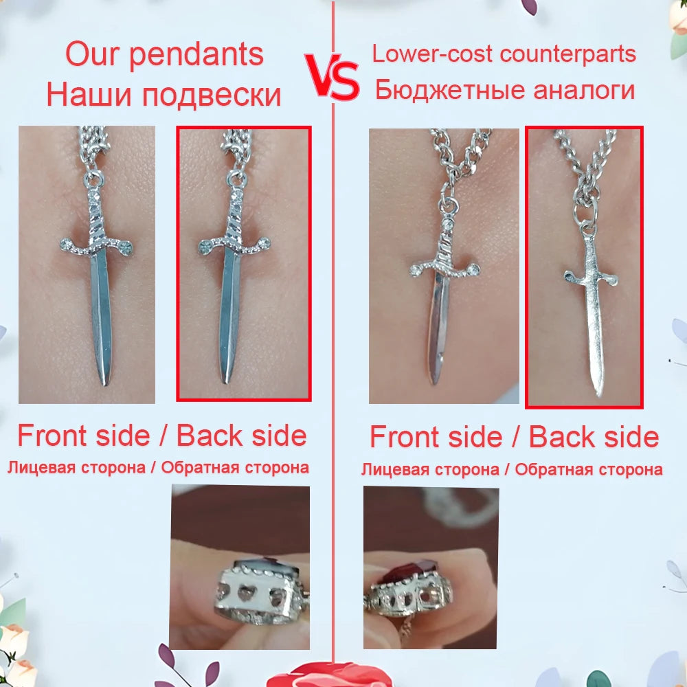 LATS 2pcs Can Be Assembled Heart and Sword Zircon Pendant Necklace for Women Men Couple Silver Gold Plated Choker Chain Jewelry - Clikcy