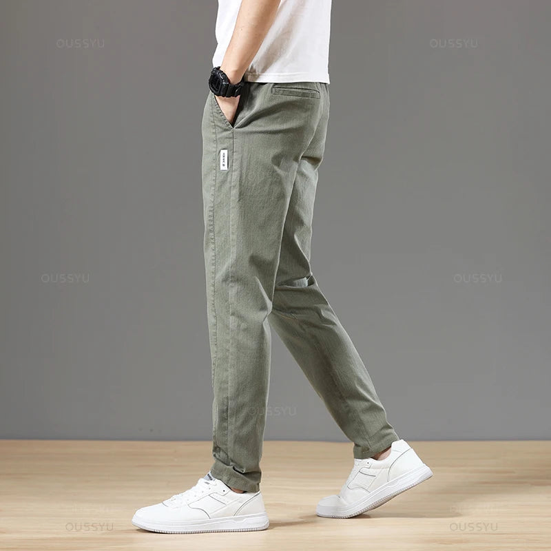 Autumn Cottom Men's Pants Fashion Classic Drawstring Elastic Waist Jogging Stretch Casual Grey Cargo Trousers Male 28-38 - Clikcy