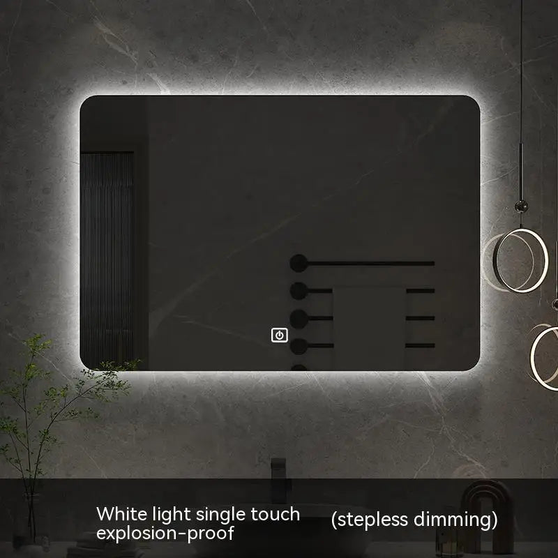 60x80CM Square Smart Hotel Bedroom Defogging Decorative Mirror LED Bathroom Mirror 3 Color Adjustable Backlight - Clikcy