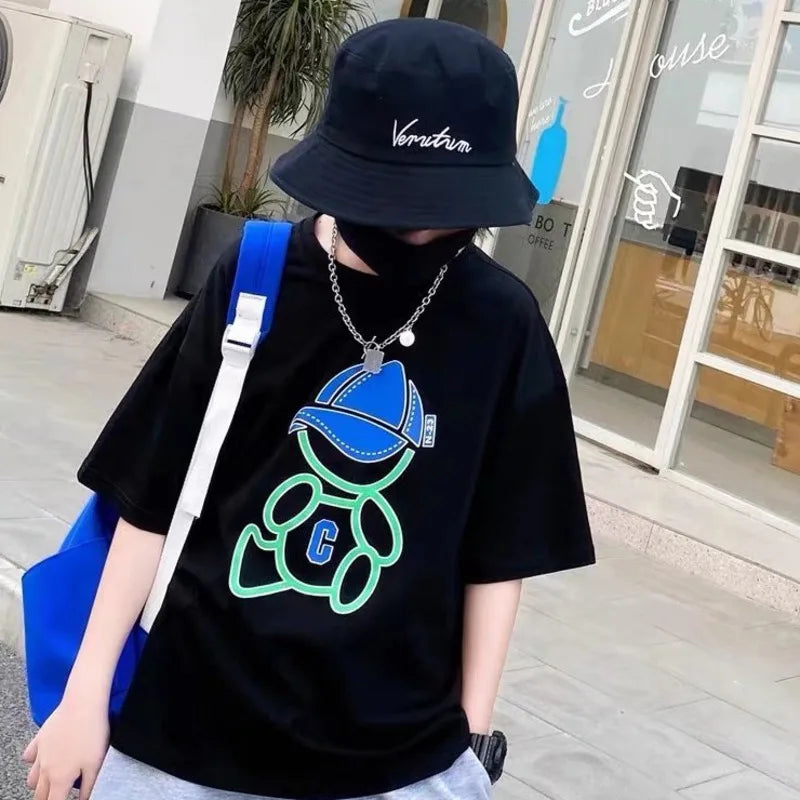 Summer Cool Kids Boy Casual Tops Cartoon Print Trendy Children's T-shirt Short Sleeve European And American Style Toddler Tees - Clikcy