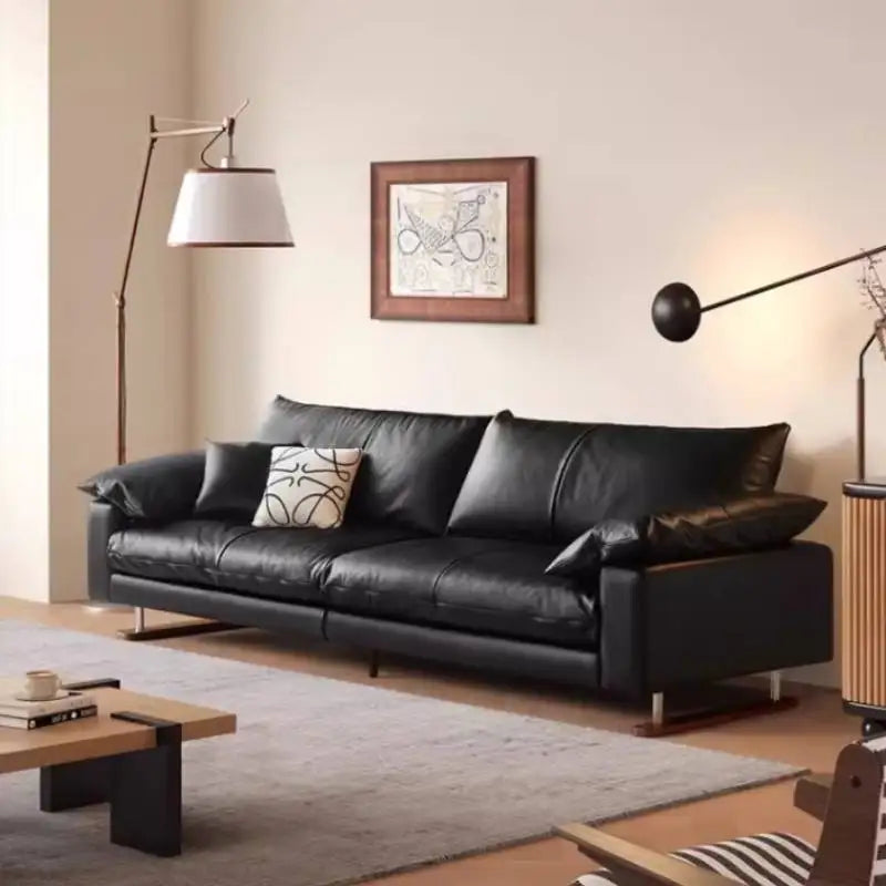 Comfortable Vintage Sofas Fancy Genuine Leather Lounge Living Room Couches Designer Solid Wood Divano Da Soggiorno Furniture - Clikcy