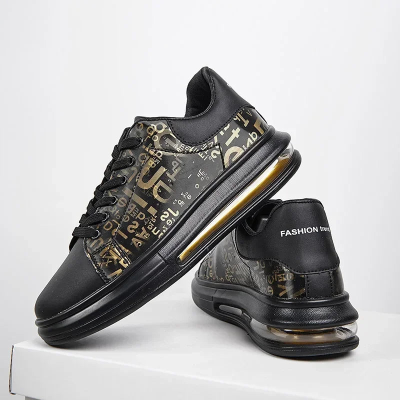 Graffiti 2025 New Casual Men Shoe Fashion Flat Air Cushion Man Sneakers Outdoor Non-slip Designer Tide Pu Leather Big Size 43 44