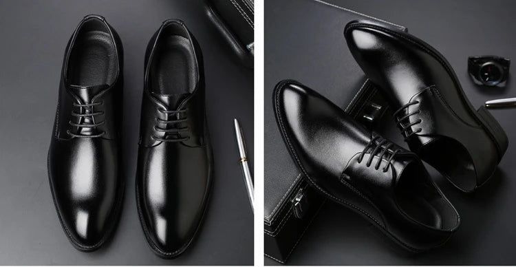 Classic Derby Shoes Men Leather Dress Basic Lace-up Casual Business Wedding Party Comfortable Shoe For Man