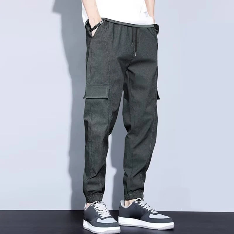 2025 Summer Men's New Thin Harlan Elastic Cargo Pants Loose Sports Trend All Tie Feet High Street Casual Pants - Clikcy