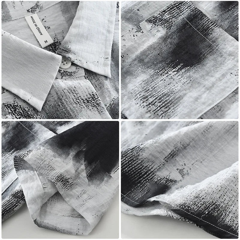 2025 Spring Summer New Vintage Tie-dye Printed Short Sleeve Shirts for Men Clothing Turn-down Collar Male Shirts CM8136 - Clikcy