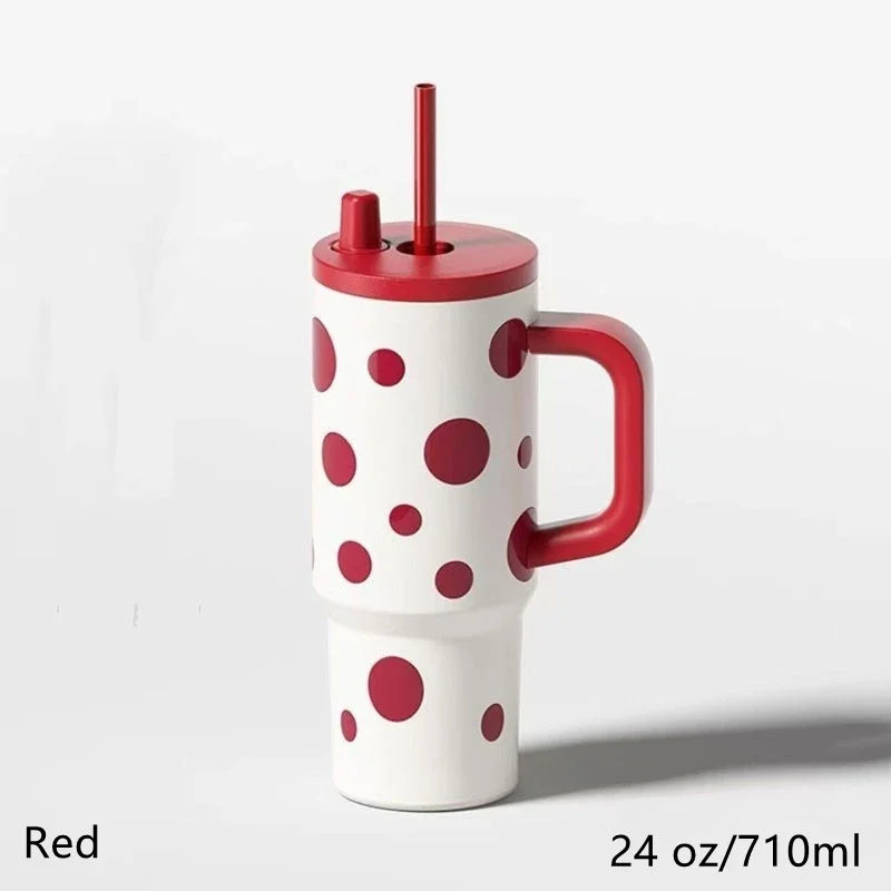 24oz Portability Tumbler with Handle Straw Lid Large Volume Stainless Steel Vacuum Insulated Cup Keep Cold Travel Mug - Clikcy