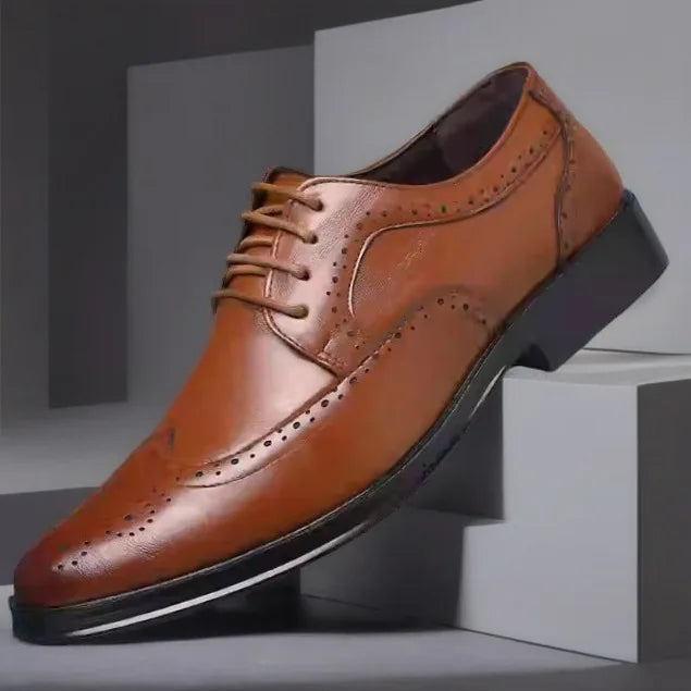 Men's Classic Retro Brogue Shoes Mens Lace-Up Business Leather Shoes Dress Office Flats Men Wedding Party Oxfords Work Footwear