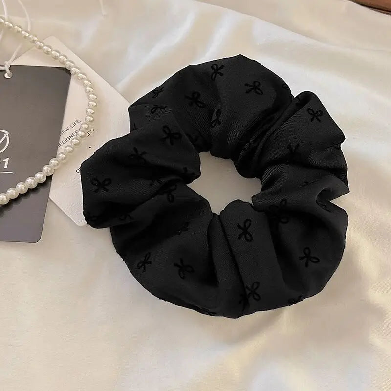 Elegant Black and Gray Cloth Bow Hair Rope for Women Temperament High Ponytail Hair Rope Fashion Girl Does Not Hurt The Hair Scr - Clikcy