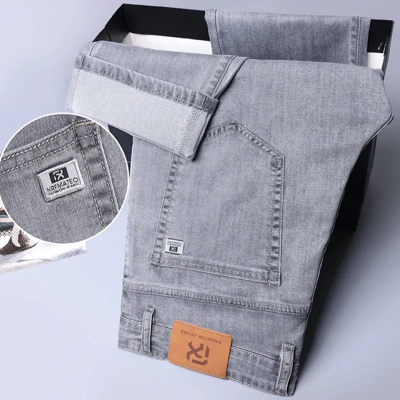 Soft Men's Lyocell Baggy Jeans Thin Summer Breathable Straight Pants Vintage Business Casual Fashion Korea Male Denim Trousers - Clikcy
