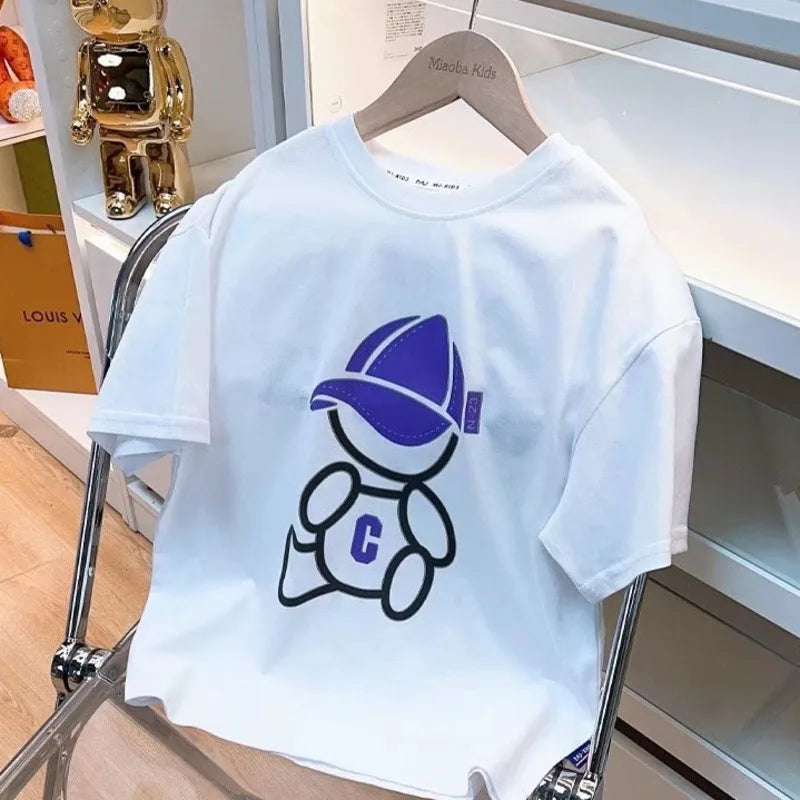Summer Cool Kids Boy Casual Tops Cartoon Print Trendy Children's T-shirt Short Sleeve European And American Style Toddler Tees - Clikcy
