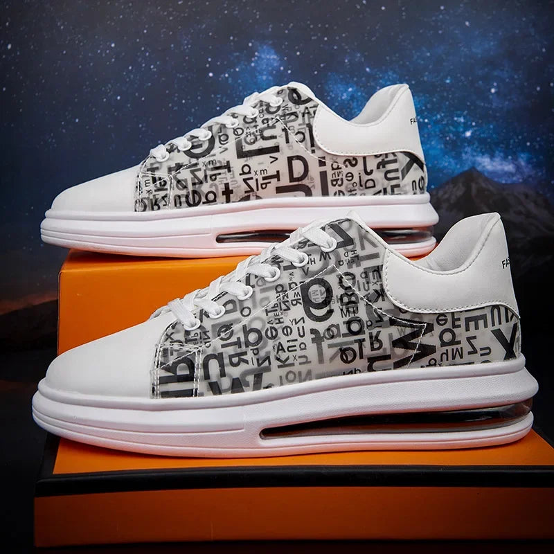 Graffiti 2025 New Casual Men Shoe Fashion Flat Air Cushion Man Sneakers Outdoor Non-slip Designer Tide Pu Leather Big Size 43 44 - Clikcy