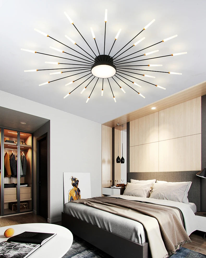 Led Firework Chandelier Dimmable For Living Room Bedroom Milk Yellow Ceiling Chandelier Dining Room LED Ceiling Lamp With Remote - Clikcy