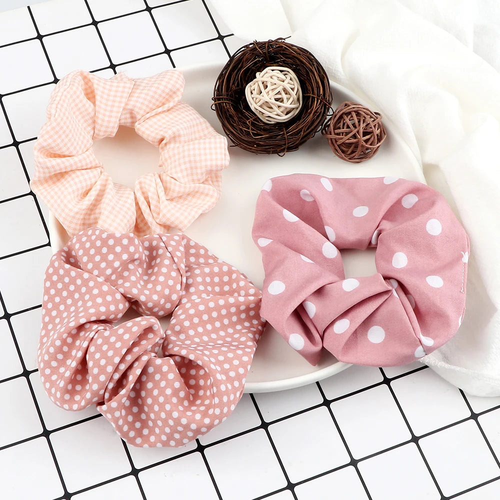3Pcs/Lot Korean Printing Large Hair Bands For Women Girl Elastic Hair Ring Fashion Scrunchies Dating Party Headdress Accessories - Clikcy
