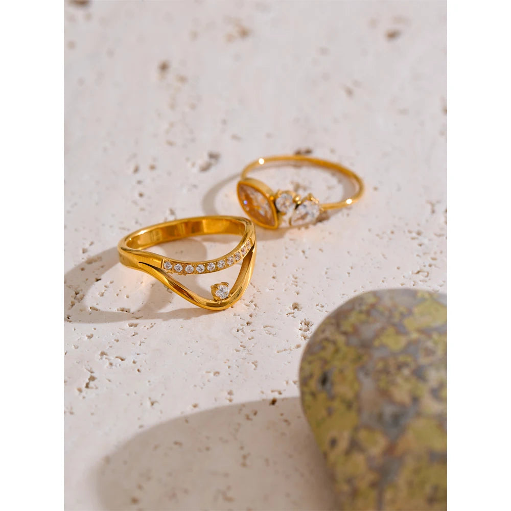 Yhpup Size 6 7 8 Delicate Shiny CNC Cubic Zirconia Ring High Quality 18K Gold PVD Plated Stainless Steel Finger Jewelry Gift - Clikcy