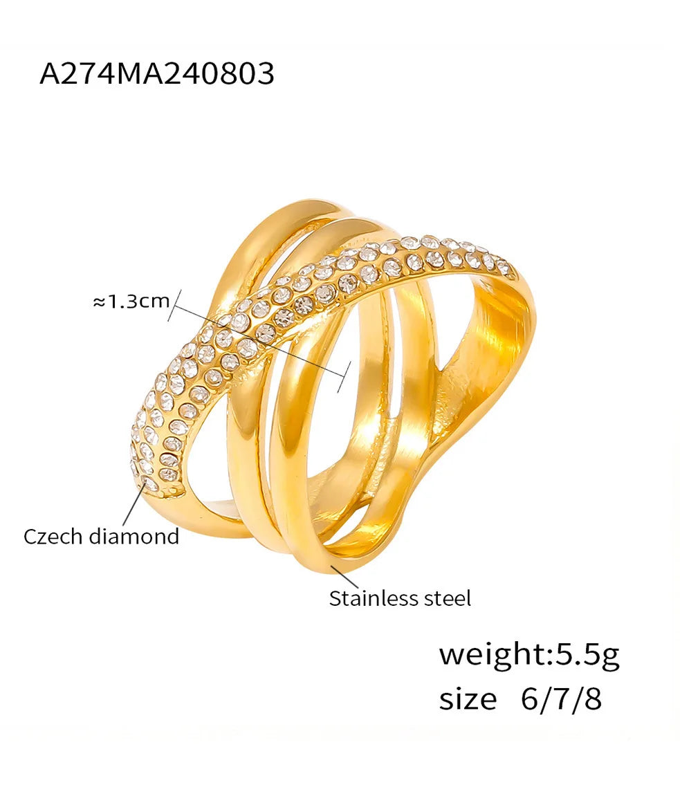 Chic Stainless Steel Rings for Women Inlaid CZ Women Rings Wedding Banquet Charm Rings Waterproof Gold Plated Jewelry - Clikcy