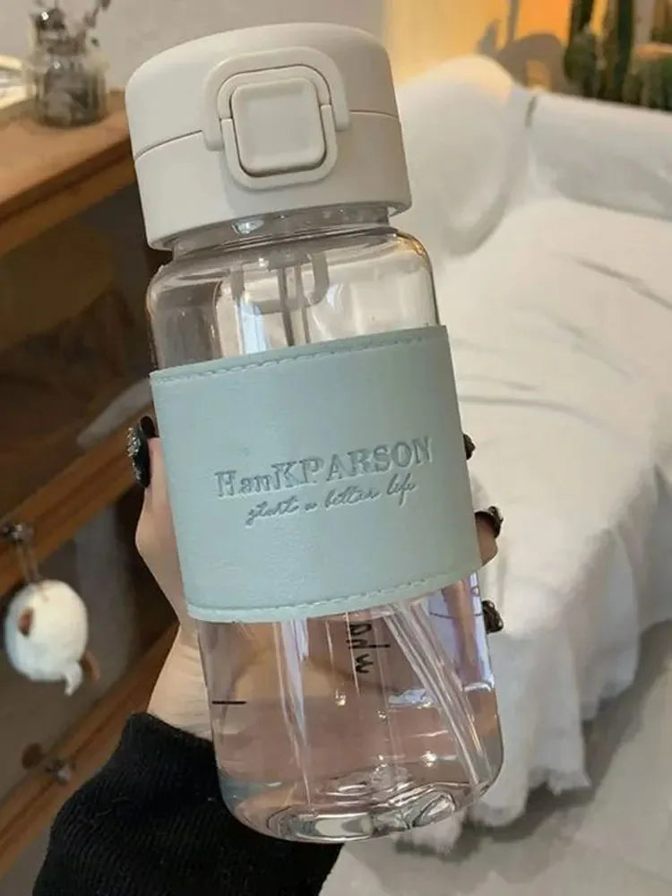 500ml Water Bottle with Straw Pop-Up Cover Leak-Proof Drinkware for Drinking Sippy Portable Cute Plastic Drinking Bottle - Clikcy