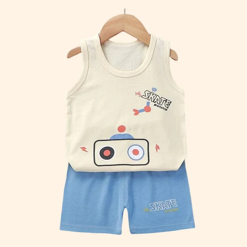 Children Sets Kids Clothes Boys Girls Vest Suit  Summer Children's Clothing baby Cotton T-Shirts Shorts Tank Top Sleeveless - Clikcy