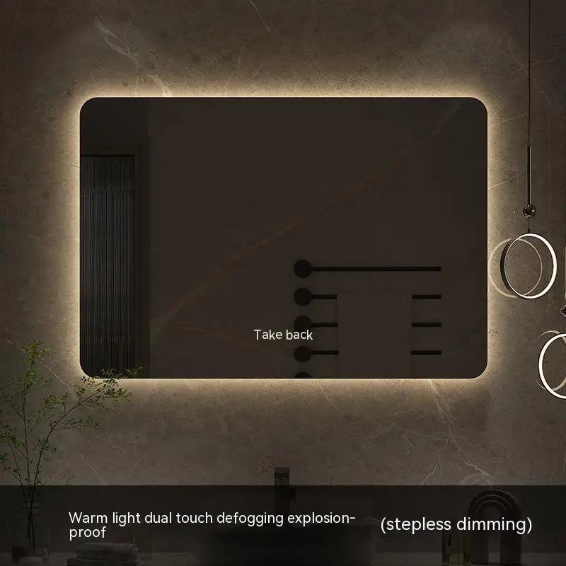 60x80CM Square Smart Hotel Bedroom Defogging Decorative Mirror LED Bathroom Mirror 3 Color Adjustable Backlight - Clikcy