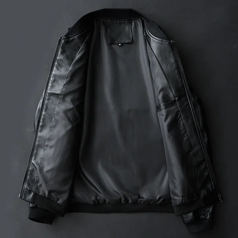 2024 Autumn New Men Black Biker PU Leather Coat Korean Fashion Men Pu Leather Jacket Trend Casual Fit Slim Baseball Clothes 8Xl - Clikcy