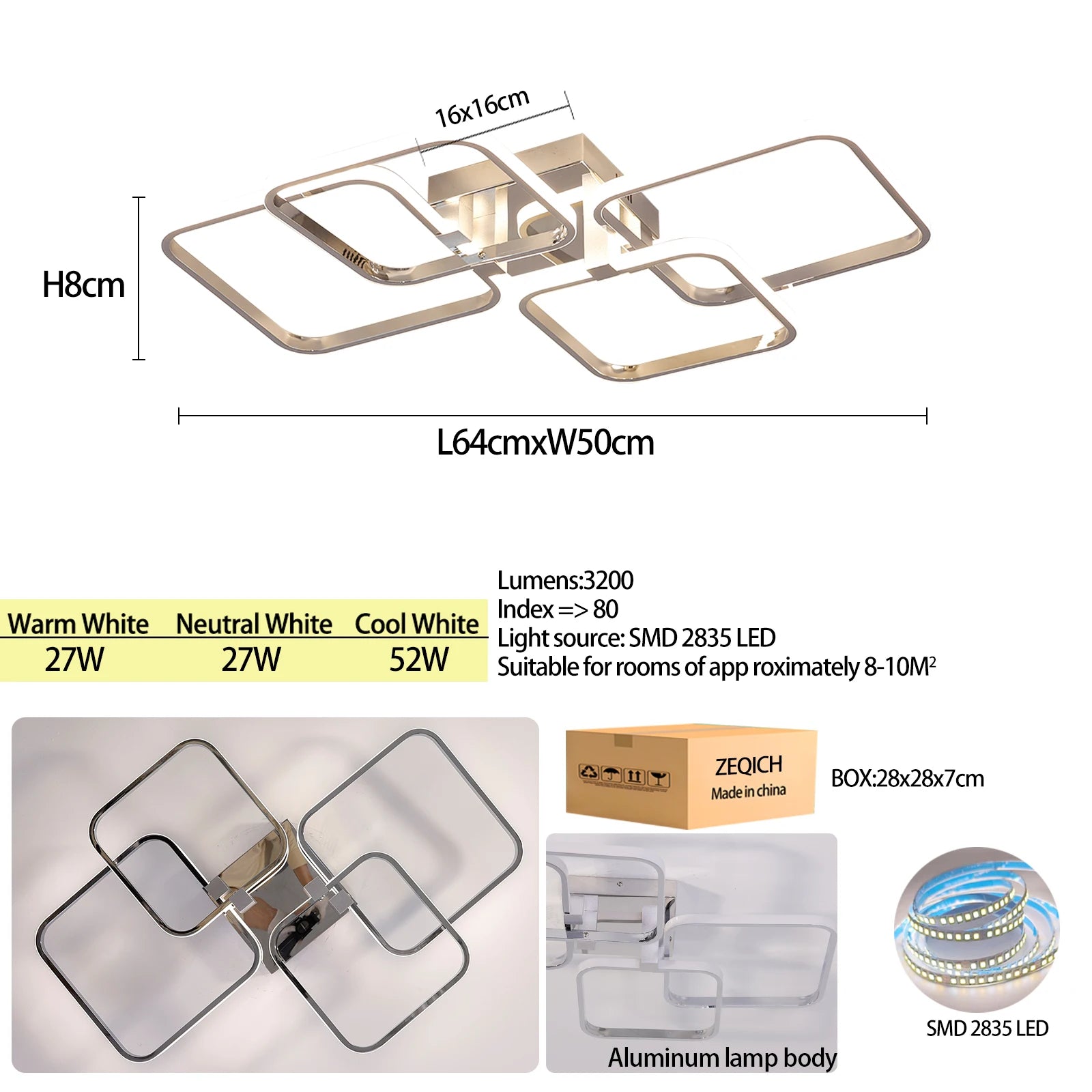 Modern LED Ceiling Light with Remote Control, Dimmable Chandelier for Living Room Bedroom, Flush Mount Lighting Fixture Indoor - Clikcy