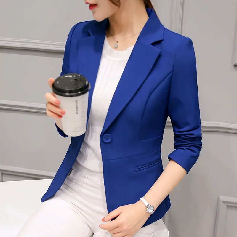 Spring Blue Women's Long-sleeved Suit Jacket, Korean Style Slim Short Coat Women, Asian Size M-XXXL, Girl's Blazers - Clikcy