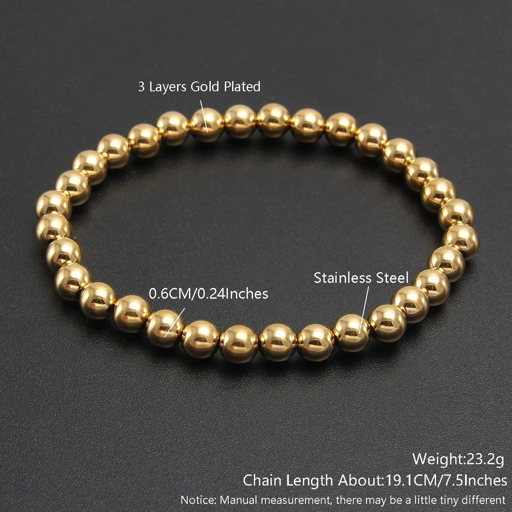 MHS.SUN Trend Stretch Stainless Steel Bracelets Gold Sliver Color 2MM 5MM 8MM Stacked Ball Beaded Bracelet For Women Men Jewelry - Clikcy