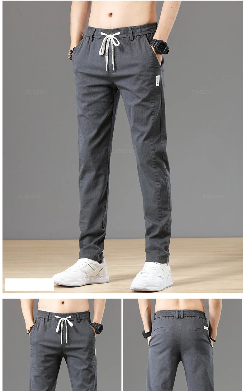 Autumn Cottom Men's Pants Fashion Classic Drawstring Elastic Waist Jogging Stretch Casual Grey Cargo Trousers Male 28-38 - Clikcy