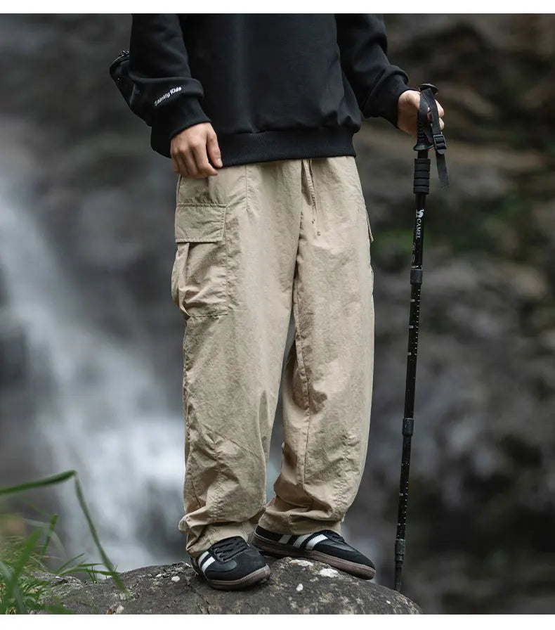 TFETTERS 2025 Autumn Casual Pants Men Waterproof  Thin Mid Waist Solid Color Men Cargo Pants Tourism Outdoors Riding Trousers - Clikcy