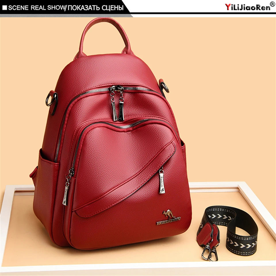 Fashion Backpacks Women Shoulder Bag Simple Rucksack Female Soft Leather Back Pack Ladies Travel Bag Large Capacity School Bags - Clikcy