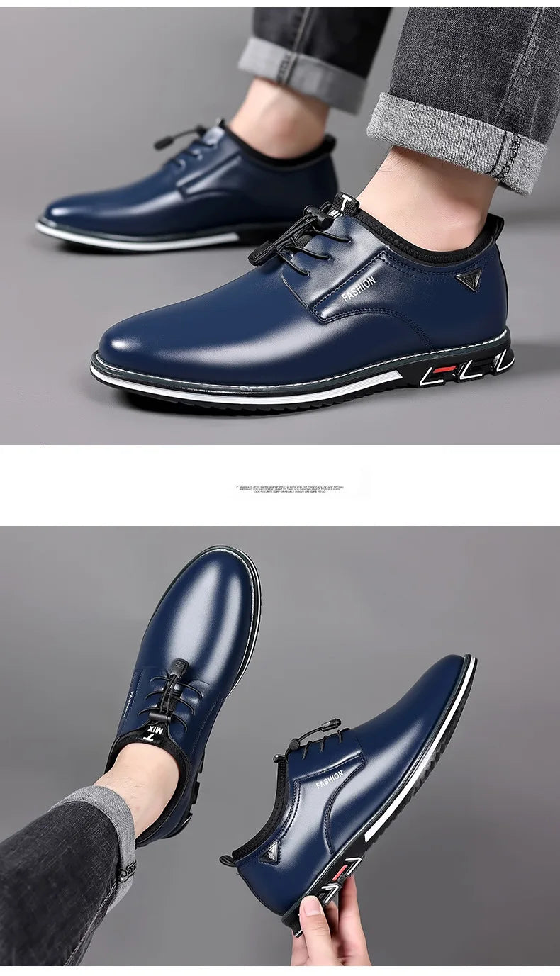 New Business Casual Shoes for Men Lace Up Formal Shoes for Male Black Leather Oxfords Plus Size Wedding Party Office Dress Shoes