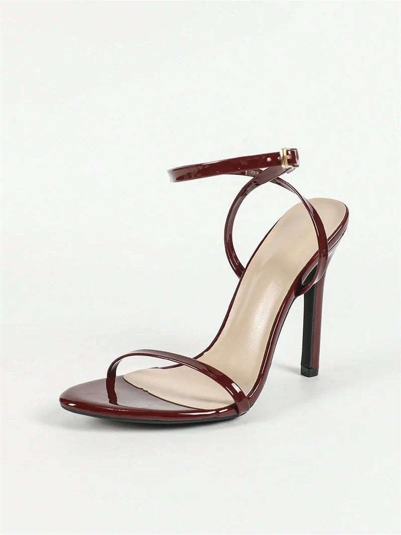 Liyke Wine Red Ankle Strap Designer Sandals 2025 Summer Fashion Open Toe Thin High Heels Wedding Banquet Shoes Women Sandalias - Clikcy