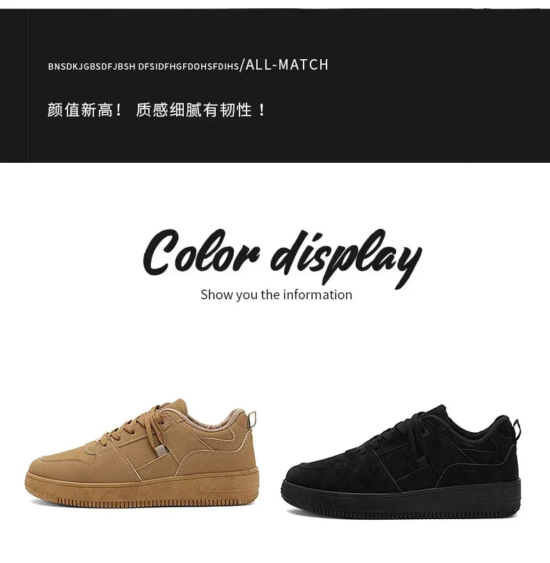 Yellow Leisure Running Sneakers Men Outdoor Leather Shoes Flat Classic Black Sports Shoes Lace Up Skateboard Board Shoe Walking